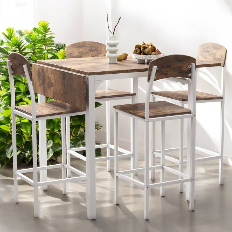 5-Piece Counter Height Drop Leaf Dining Table Set with 4 Chairs, Space-Saving Kitchen Table for Small Spaces and Dining Room - Rustic Brown