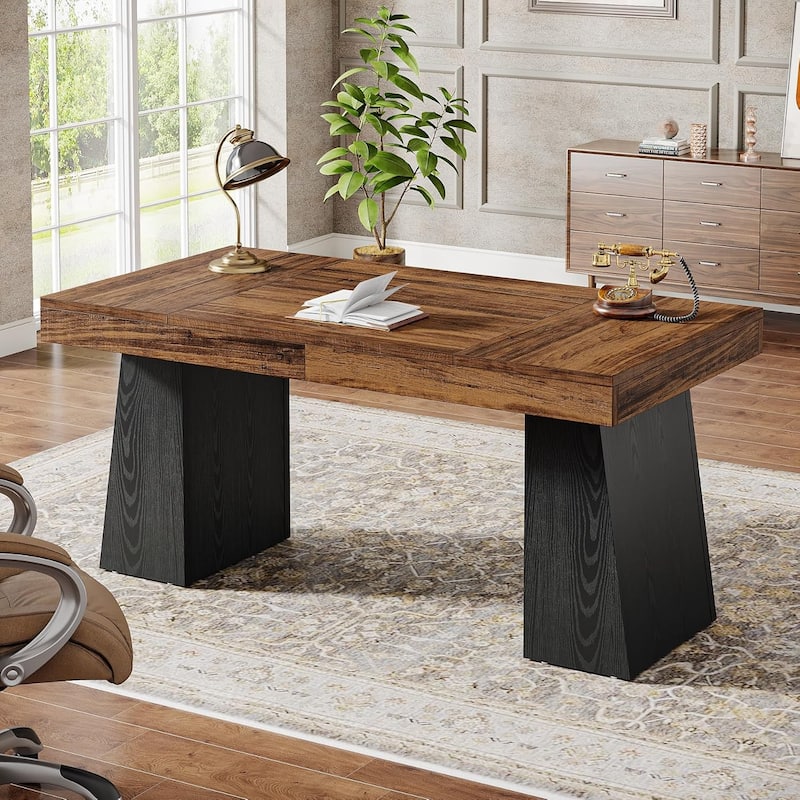 55" Executive Desk, Mid-Century Modern Wood Home Office Desk