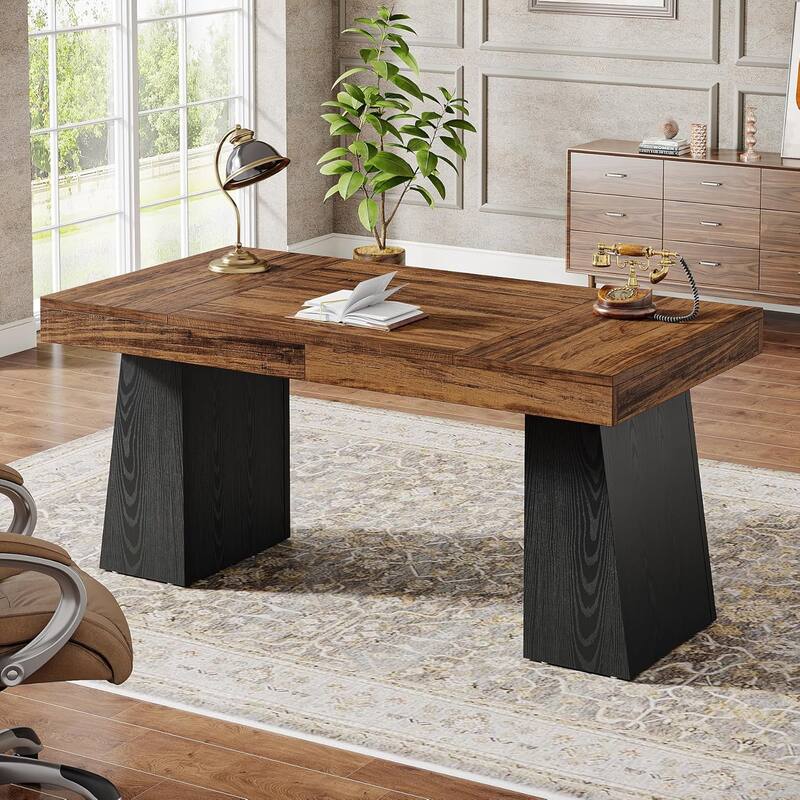 55 Inches Modern Executive Desk, Wood Computer Desk, Business Workstation Desk