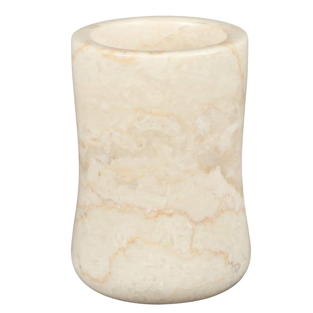 Creative Home Curvy Collection Champagne Marble Tumbler, Toothbrush Holder, Makeup Brush Organizer - Beige