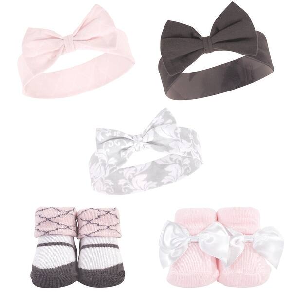 slide 1 of 1, Hudson Baby Infant Girl Headband and Socks Set 5pk, Damask, 0-9 Months - Damask Damask - 0-9 Months