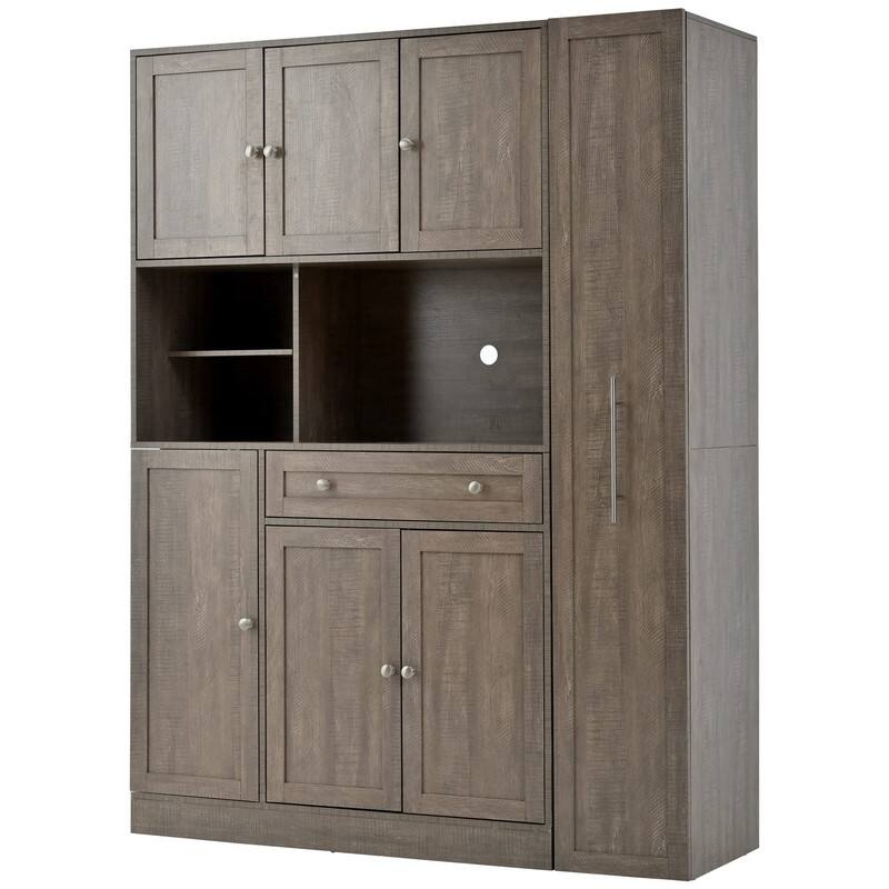 Large Kitchen Pantry Storage Cabinet Cupboard, Buffet with Hutch and Pull-Out Side Cabinet for Enhanced Kitchen Organization