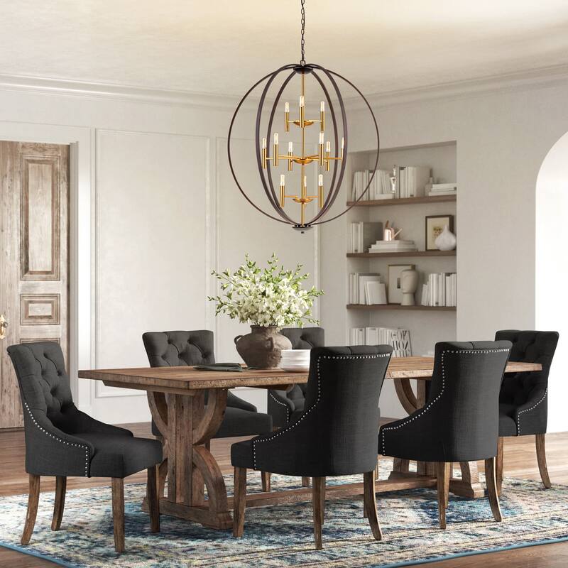 12-Light Brown Aged Brass Mid-Century Modern 3-Tiered Oversized Chandelier with Candle Style - 35.4 in. W x 41.3 in. H