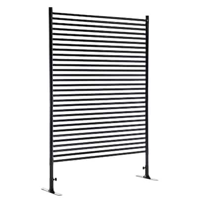 71"x46" Freestanding Outdoor Privacy Screen - Metal Slatted Fence Panel with Stand, Black - 44.1"L x 15.75"W x 71.26"H