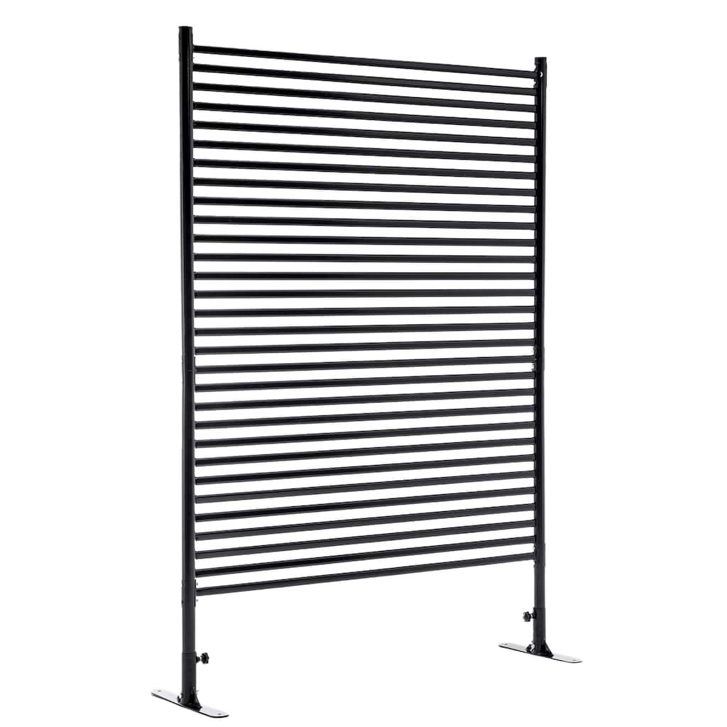 71"x46" Freestanding Outdoor Privacy Screen - Metal Slatted Fence Panel with Stand, Black - 44.1"L x 15.75"W x 71.26"H