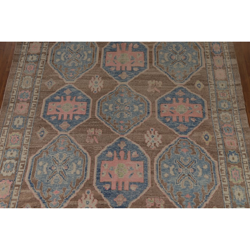 Hand Knotted Oriental 100% Wool Carpet Transitional All-Over Brown Oushak Area Rug - 12' 4'' X 9' 5''