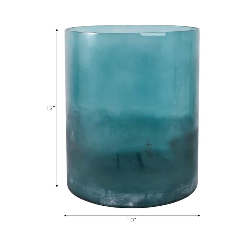 Glass Frosted Bottom Hurricane Candle Holder - Blue