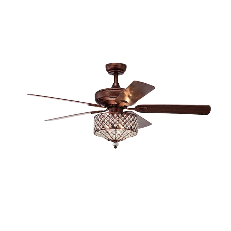 Irene Rustic Bronze 52-Inch 5-Blade Metal/Crystal Drum Shade Lighted Ceiling Fan (Includes Remote)