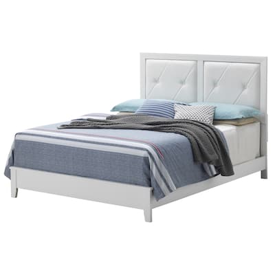 Upholstered Tufted Faux Leather Queen Panel Bed - 85" - White