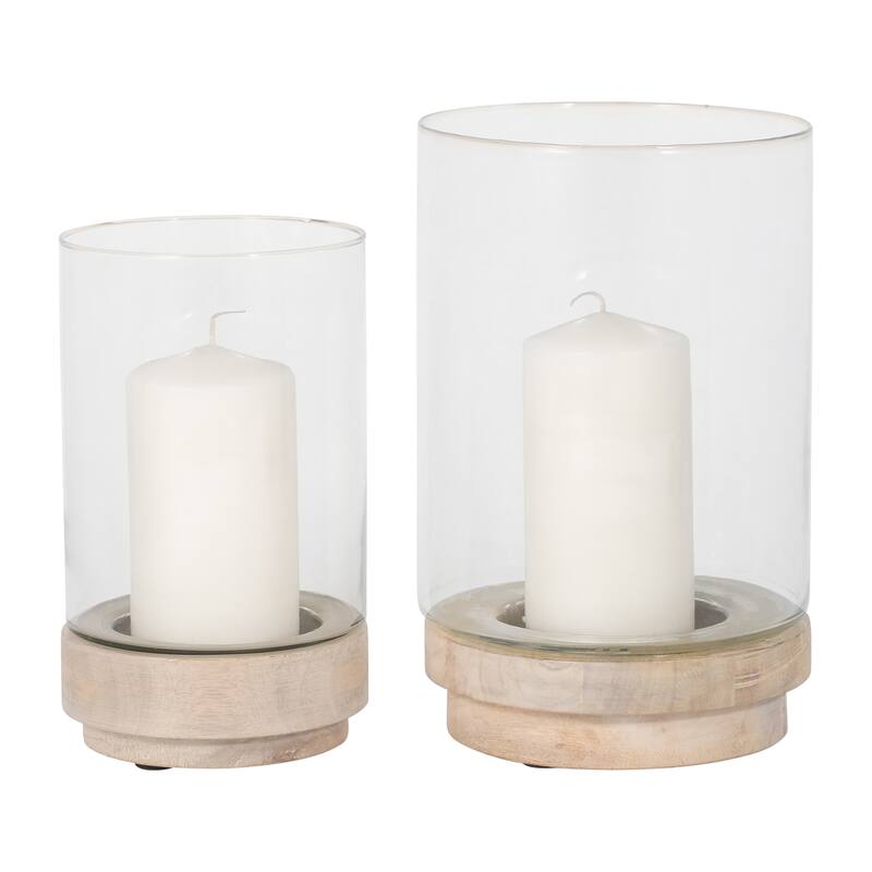 Sagebrook Home Iron and Glass Candle Holders on Mango Wood Base - Elegant Home Decor Essentials for Serenity - 7" x 7" x 11"