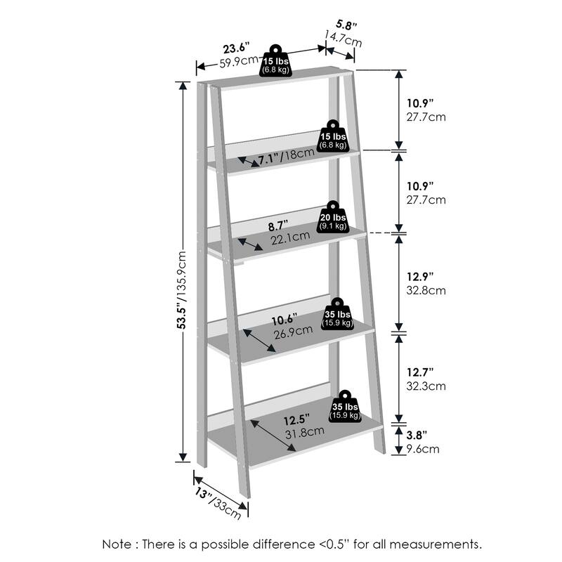 53.54 in. Tall Gray Oak Wood 5-Shelf Bookcase