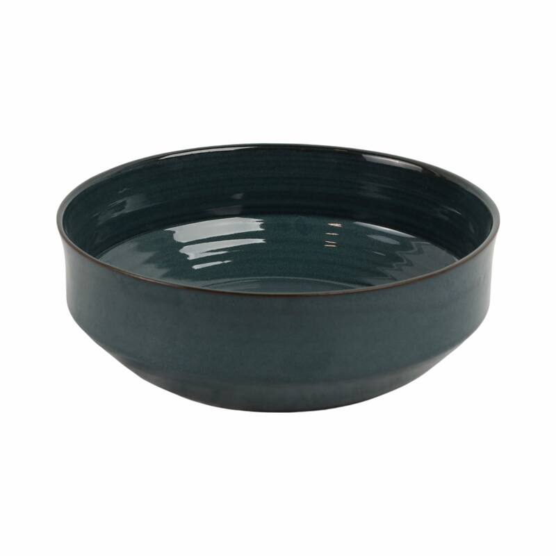 Decorative Round Terracotta Bowl with Glazed Finish - 12", Blue - 12.0"