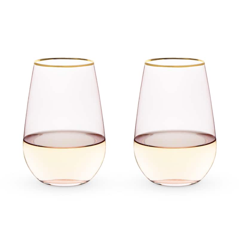 Rose Crystal Stemless Wine Glass Set by Twine Living - Pink - 5" x 3.5"