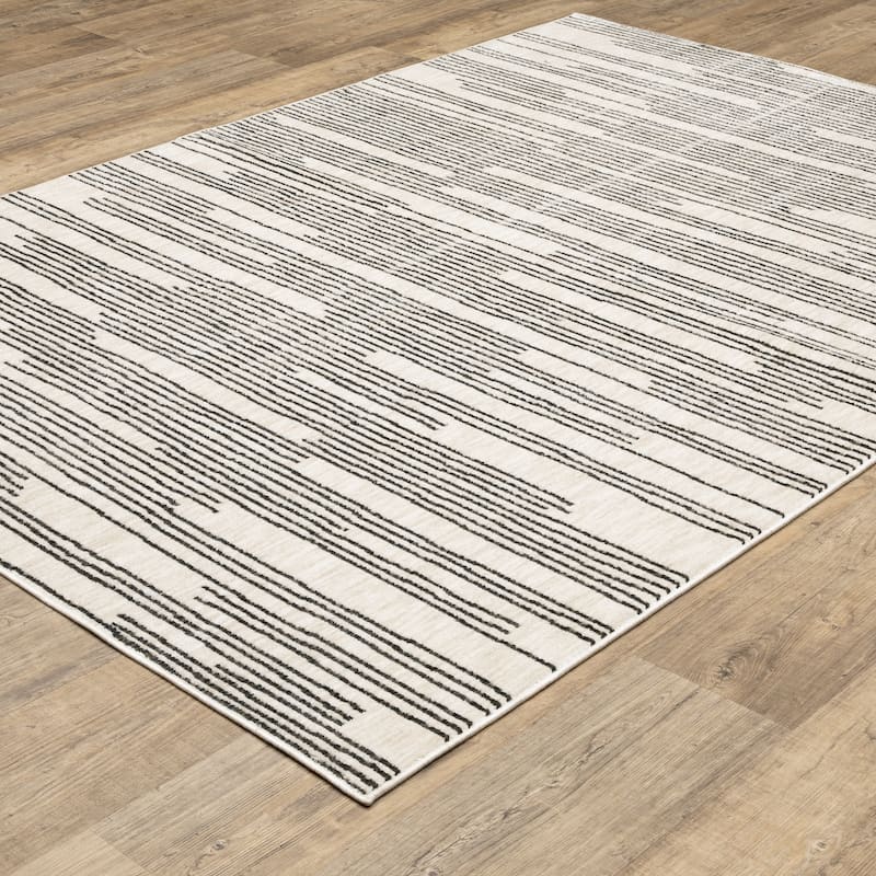 Hansel Etched Stripes Black/ Beige Area Rug