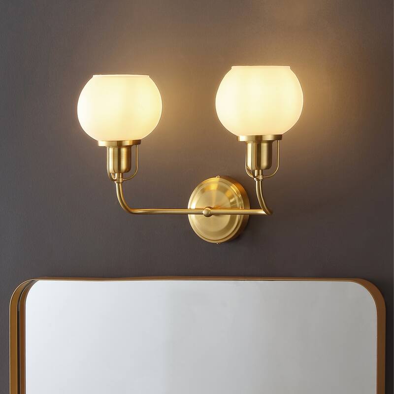 SAFAVIEH Lighting Fenris Wall Sconce - Satin Brass/Opal - 16"W x 7"D x 12"H