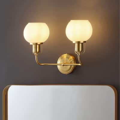 SAFAVIEH Lighting Fenris Wall Sconce - Satin Brass/Opal - 16"W x 7"D x 12"H