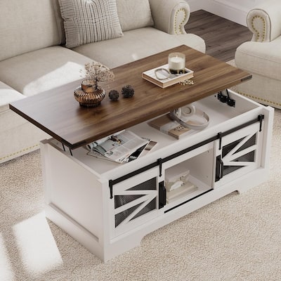 Lift Top Coffee Table Farmhouse Rustic Dining Table Hidden Storage - 47.2*21.7*24.7in