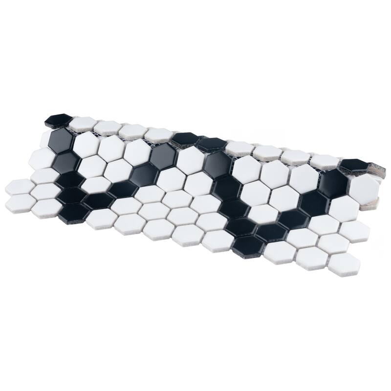 Merola Tile Metro 1" Hex Matte White w/Black Diamond 10-1/4" x 11-7/8" Porcelain Floor and Wall Tile