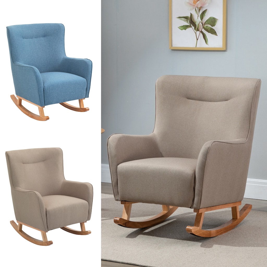 HOMCOM Modern Rocking Sofa Armchair/Lounge Chair with Thick Padding, Winged Back for Living Room, or Bedroom, Greige