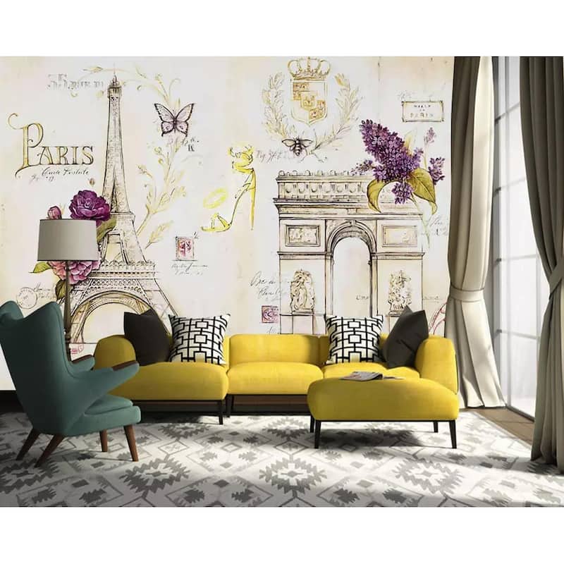 GK Wall Design Vintage Colorful Paris Drawing Peel&Stick Wallpaper