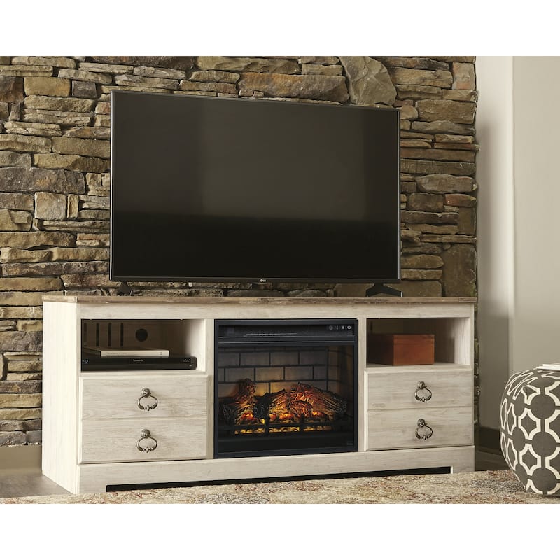 Signature Design by Ashley Willowton Whitewash 64" TV Stand for TVs up to 73" with Electric Fireplace