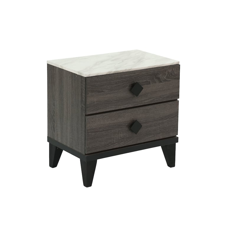 Modern Style 3pc Bed 2x Nightstand Set Diamond Knobs Nailhead Trim Charcoal And black Finish Bedroom Furniture