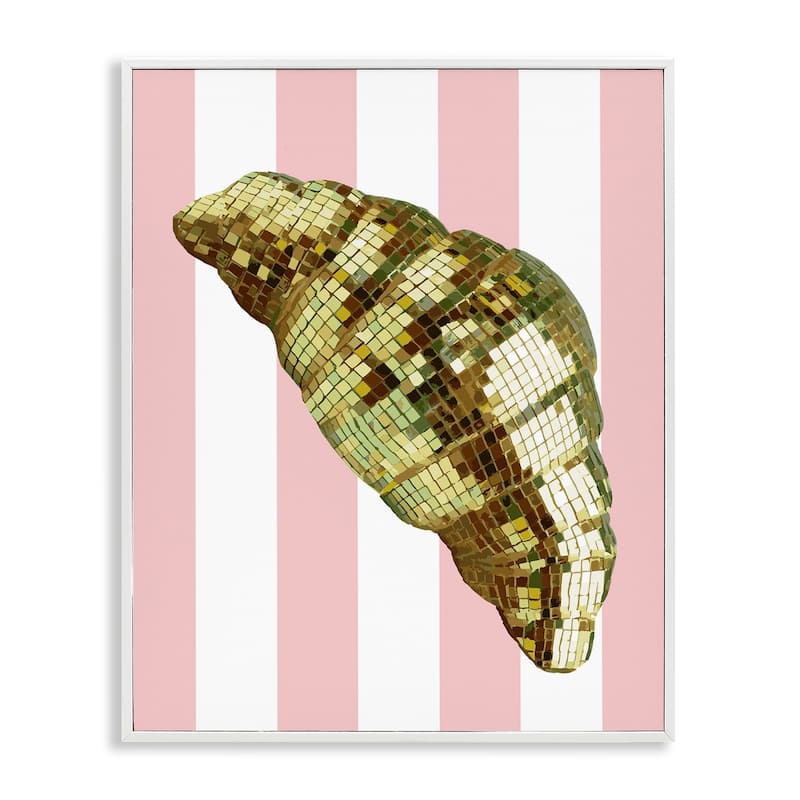 Stupell Disco Croissant & Pink Stripes Framed Giclee Art Design By Lil' Rue - 24 x 30 - White