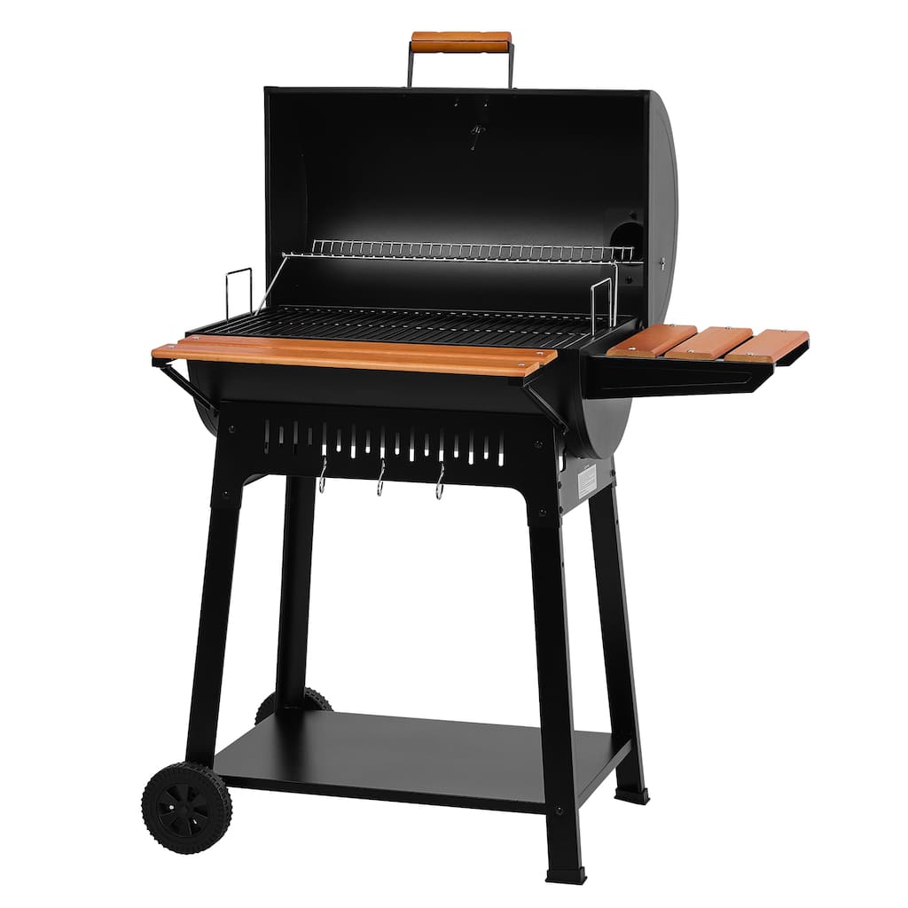 Royal Gourmet CC1831V Barrel Charcoal Grill with Wooden Side & Front Shelves, Frame Tool Hooks