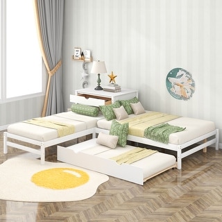 Full Size L-shaped Platform Beds with Drawers Linked with Built-in Rectangle Table and Twin Size Trundle.