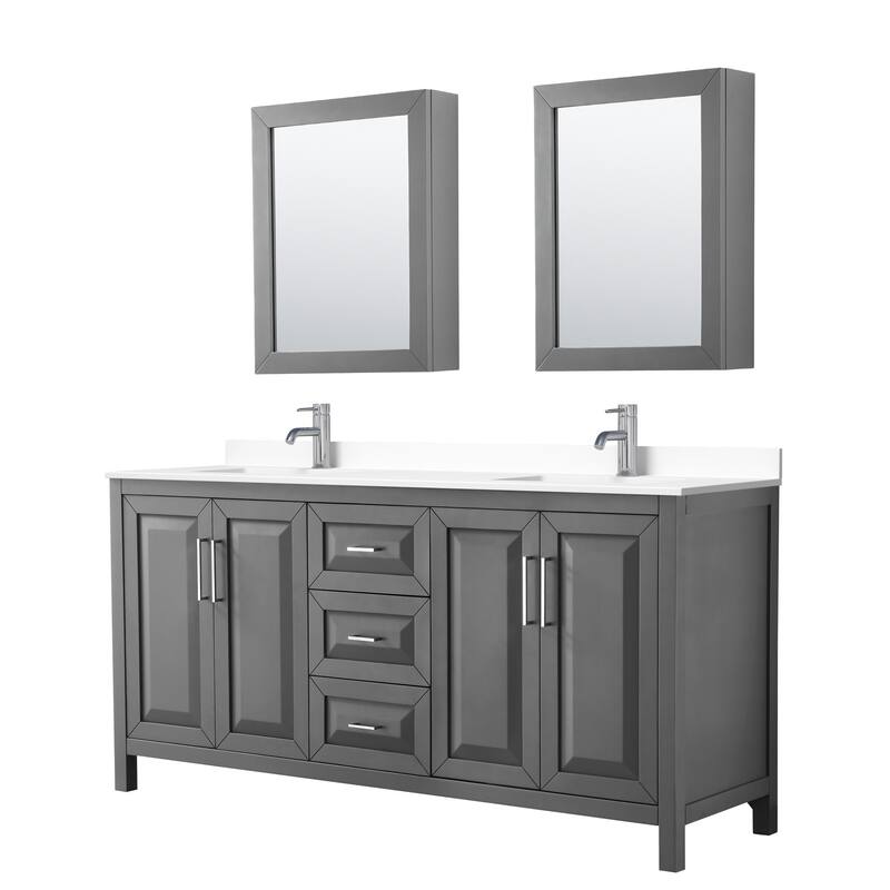 Wyndham Collection Daria 72" Free Standing Double Basin Vanity Set - Dark Gray / White Cultured Marble Top / Polished
