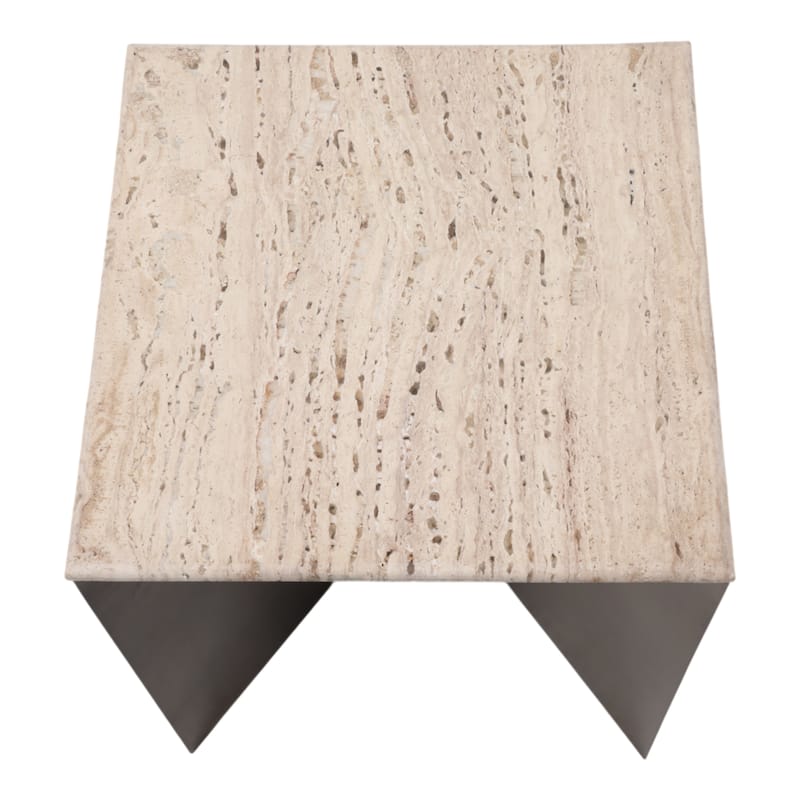 Metal Travertine EndTable Contemporary Sculptural Base - 25" Bronze - 24.75"