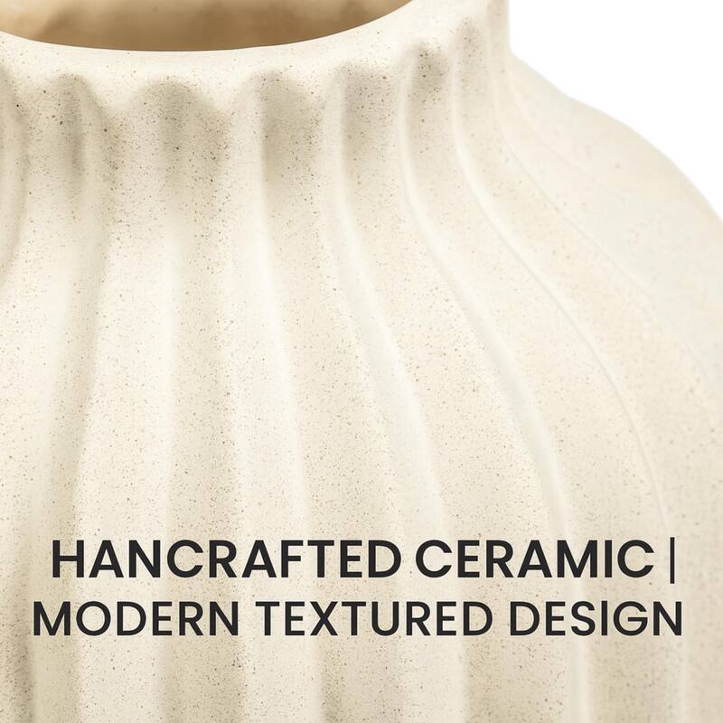 ARIA HOME White Vertical Grooved Modern Ceramic Table Vase Set of 2