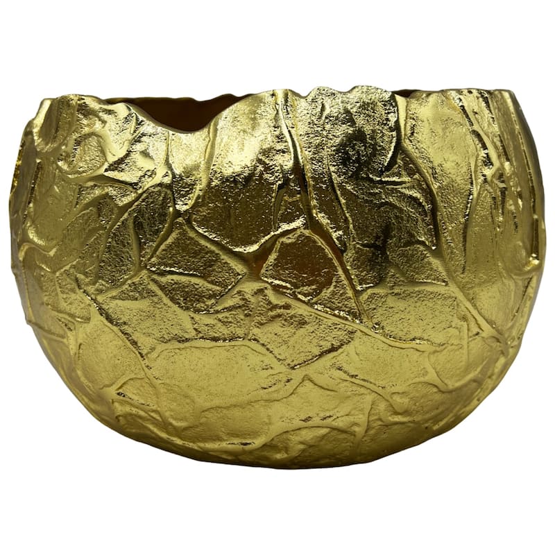 9 Inch Wide Decorative Handmade Aluminum Round Bowl in Gold - 9 x 8 x 6 in
