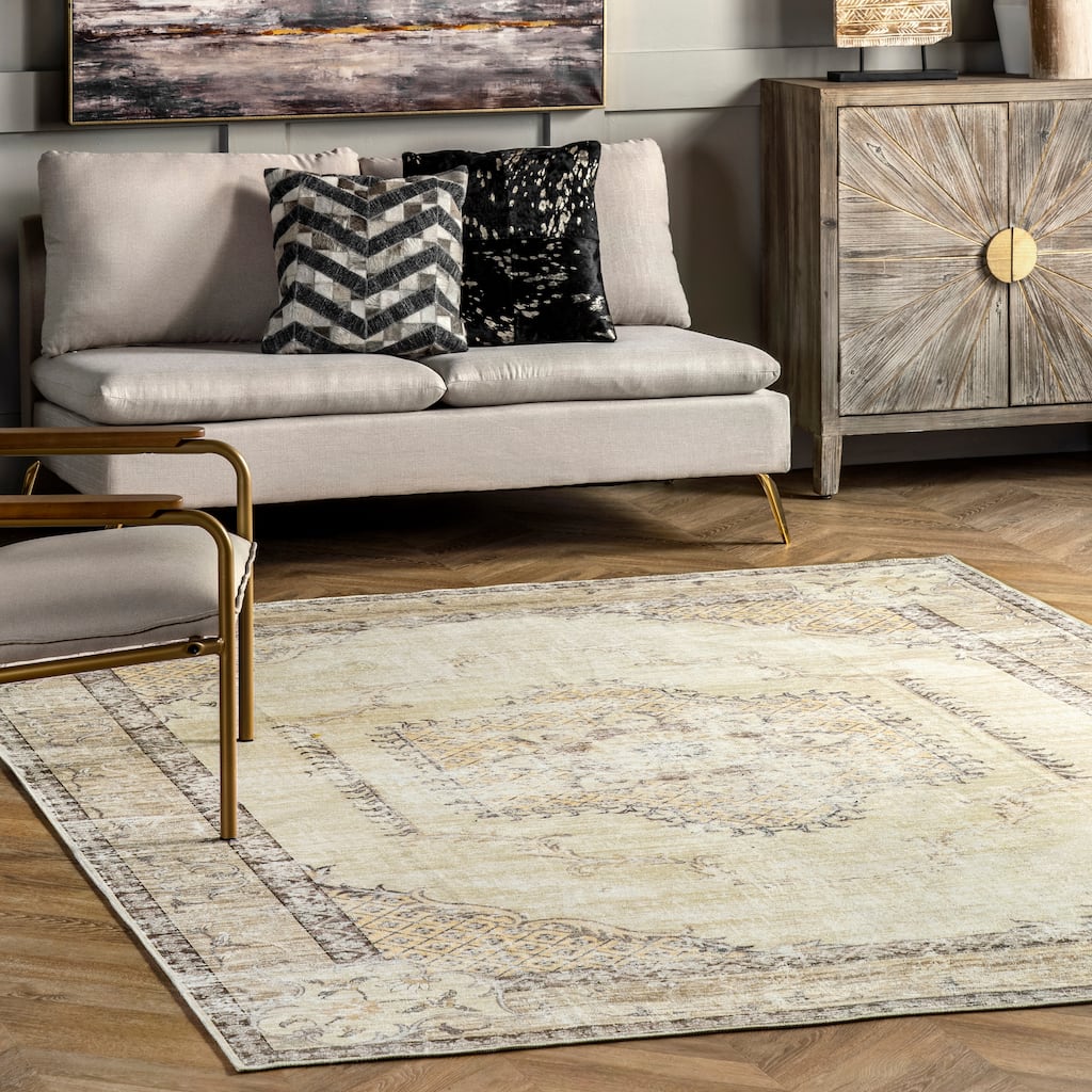Nuloom Glenda SpinClean Machine Washable Faded Medallion Area Rug