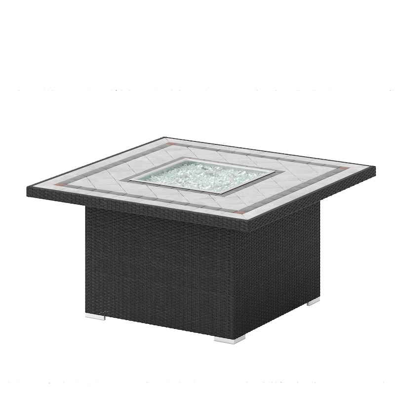 Corvus Duff 1-piece Square Wicker Patio Fire Pit Table with Ceramic Tile Top and Lid - Black