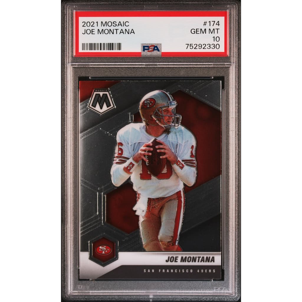 Joe Montana 2021 Panini Mosaic Football Card #174 Graded PSA 10 - 8'6" x 11'6"