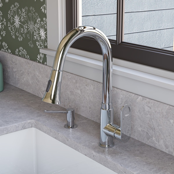 Polished Chrome Gooseneck Pull Down Kitchen Faucet. Opens flyout.