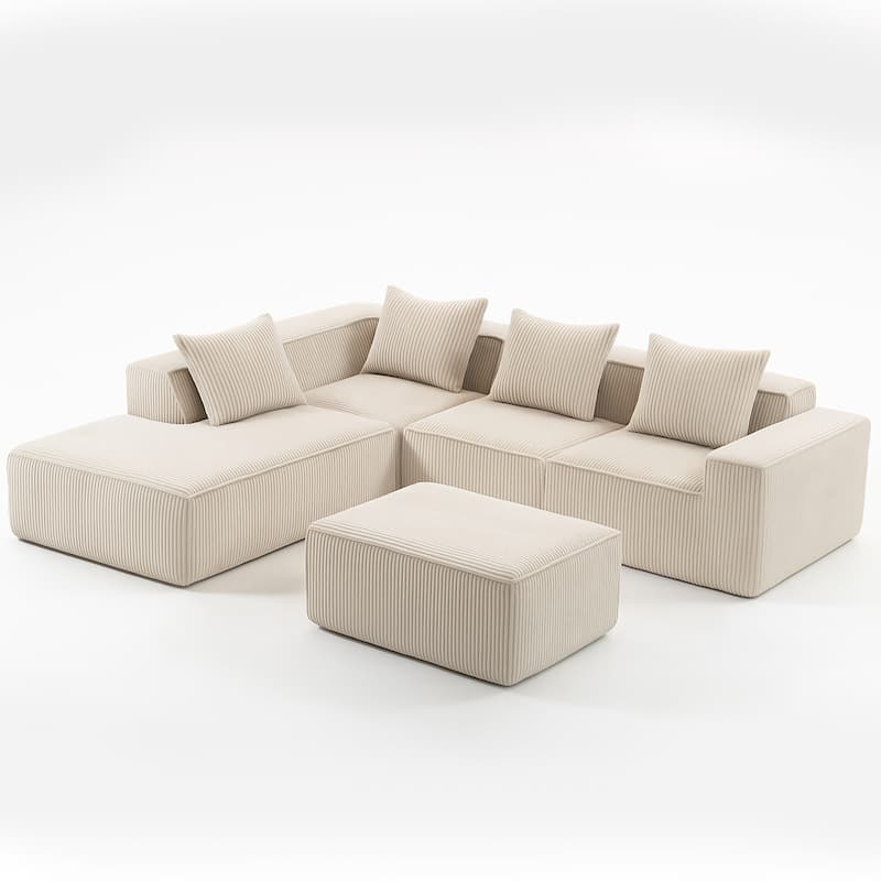 Corduroy Modular Sectional Sofa with Chaise Lounge, Deep Seat, Ottoman