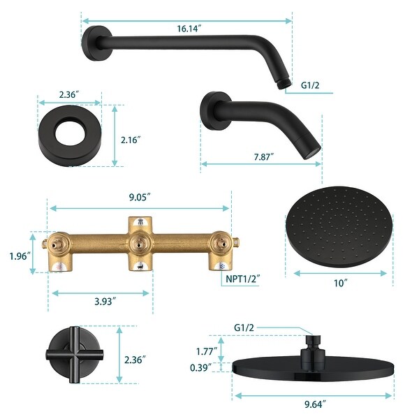 PROOX 10-inch Rainfall Bathtub Shower Faucet Wall Mounted 3 Handle