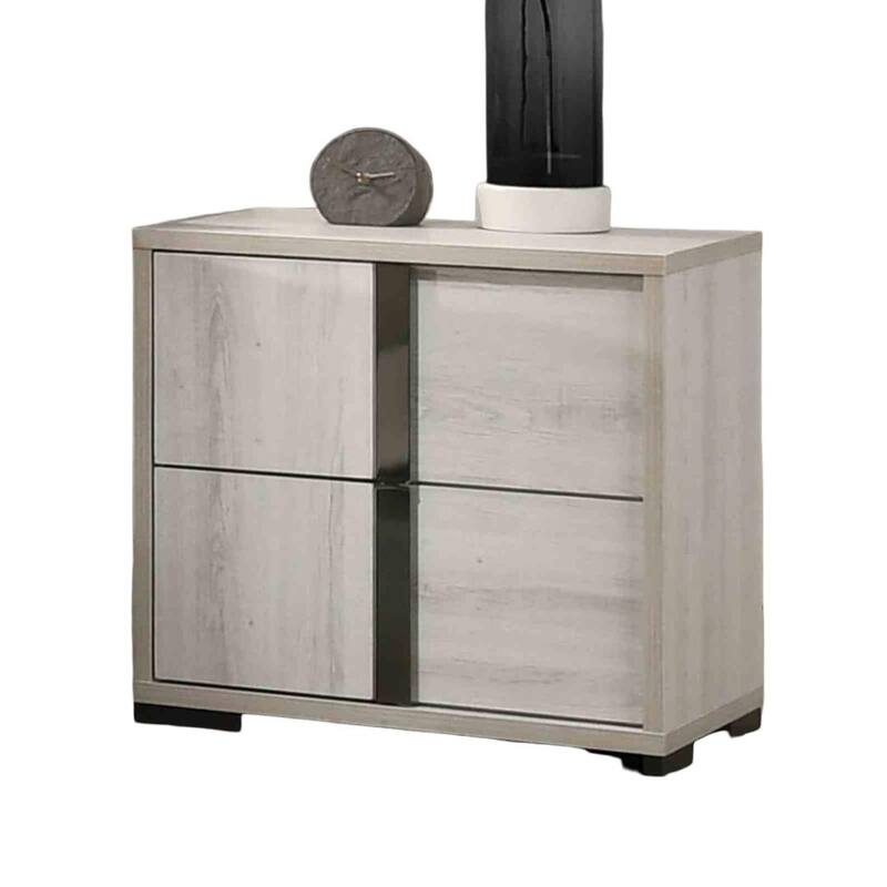 Contemporary Nightstand - White Wash Finish, Melamine Top & Chrome Handles