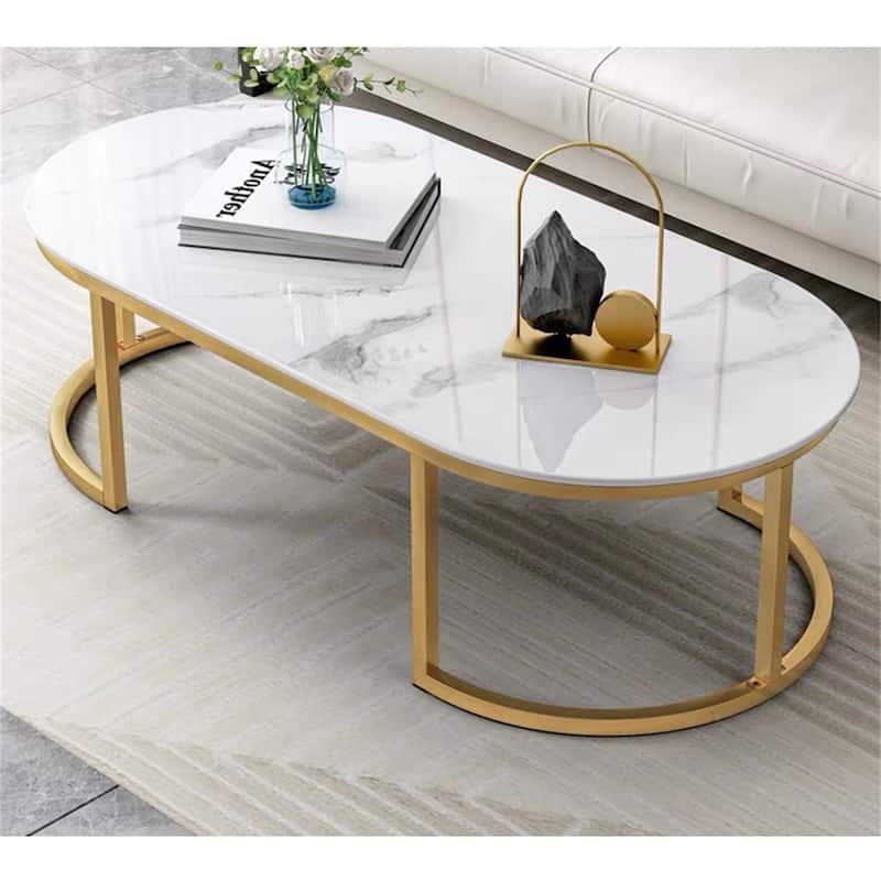White Gold Coffee Table for Living Room - White+Gold