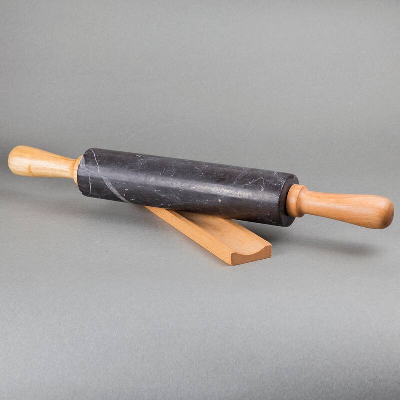 Creative Home Deluxe Natural Charcoal Marble 18" Length Rolling Pin with Wooded Handles and Cradle