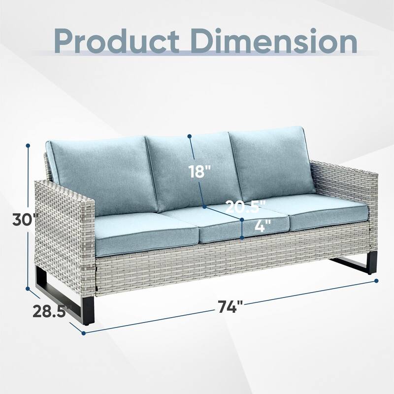 3-Seat Outdoor Patio Couch Patio Wicker Sofa