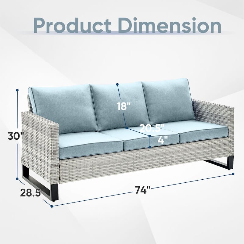 Outdoor 3-Seat Patio Wicker Sofa Light Grey - Baby Blue - Light Grey