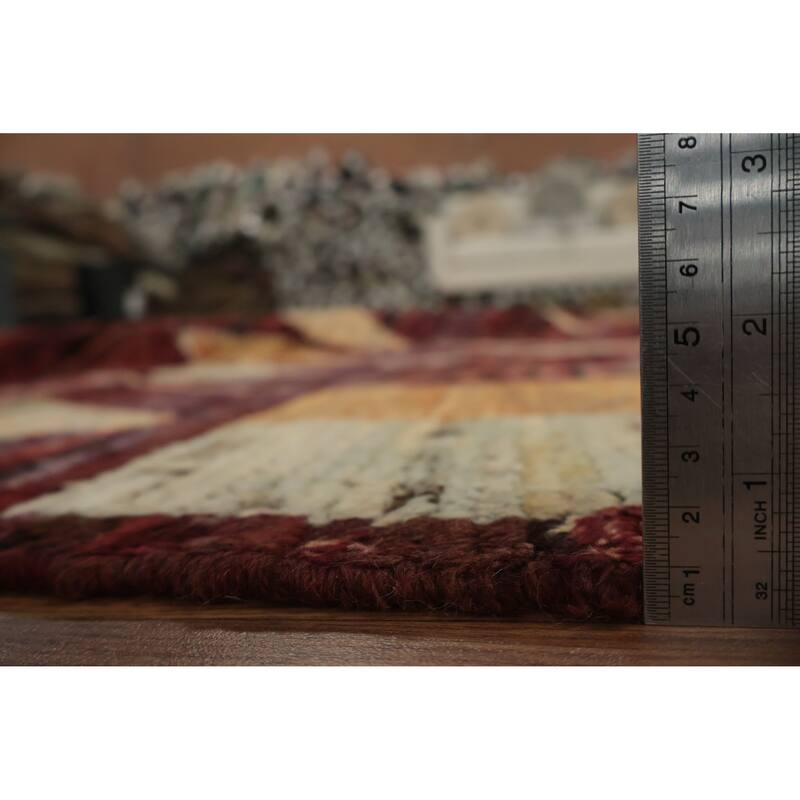 Hand Knotted Oriental 100% Wool Carpet Modern Tribal Red Moroccan Area Rug - 9' 9'' X 8' 3''