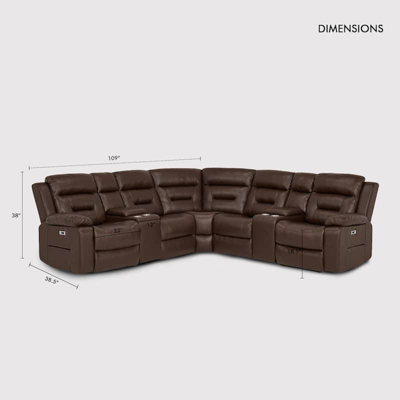 109" Power Reclining Sectional Couch, Modular Livingroom Recliner Sofa with 2 Storage Console & 4 Cup Holders