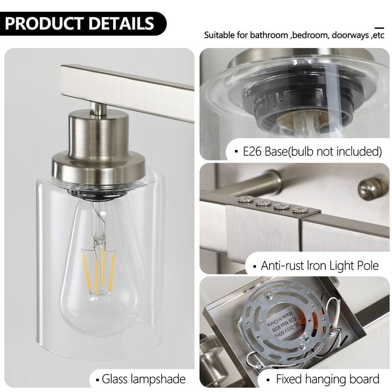 37" 6-Light Vanity Light with Clear Glass Shades, Modern Iron Metal Bathroom Wall Fixture for Mirror(No Bulbs)