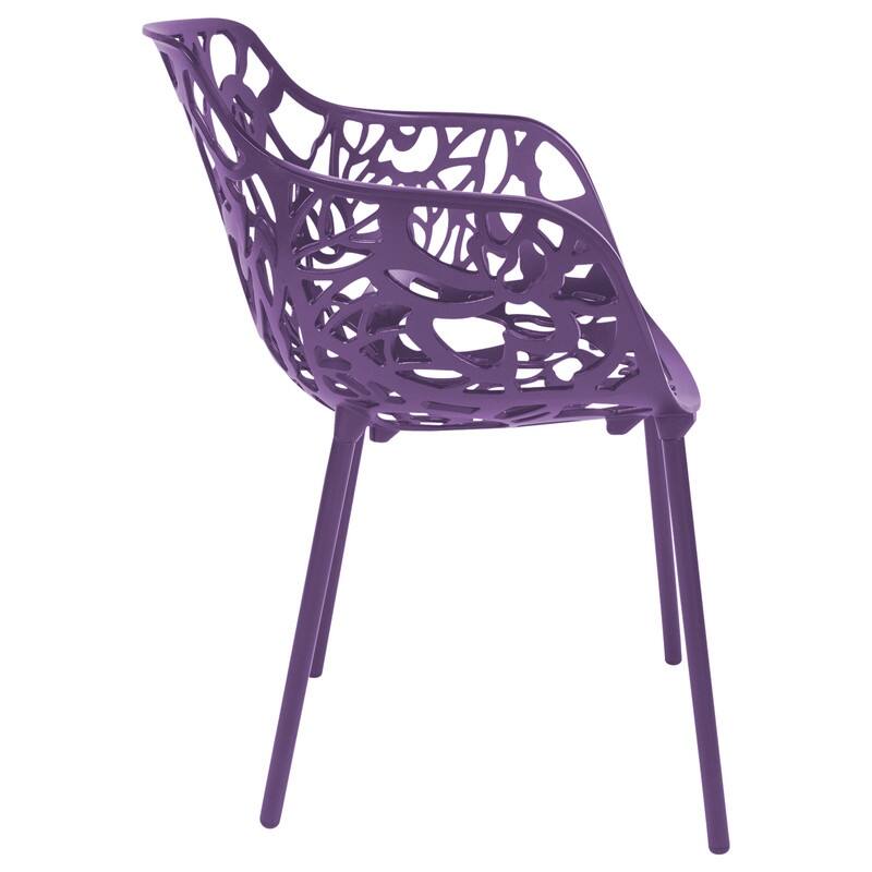Devon Modern Floral Cutout Dining Chair with Integrated Armrest Stackable Aluminum Frame UV-Resistant Patio Chair Set of 2