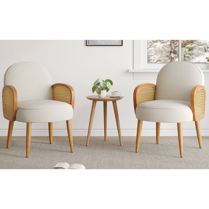 Velvet Accent Chair with Rattan Armrests