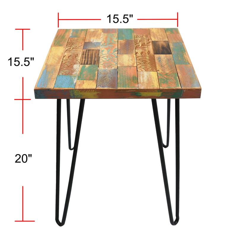 Greenage Reclaimed Wood Carving End Table Living Room Night Stand